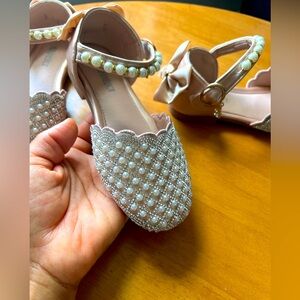 Girls' Fashionable Rhinestone & Faux Pearl Decor Flat Shoes For Girls